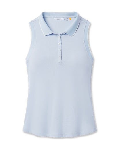 Sami Sleeveless Polo in Lake blue with ribbed stretch fabric, front view