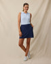 Sami Sleeveless Polo in Lake blue with ribbed stretch fabric, full outfit tucked view