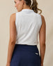 Sami Sleeveless Polo in White with ribbed stretch fabric, back view