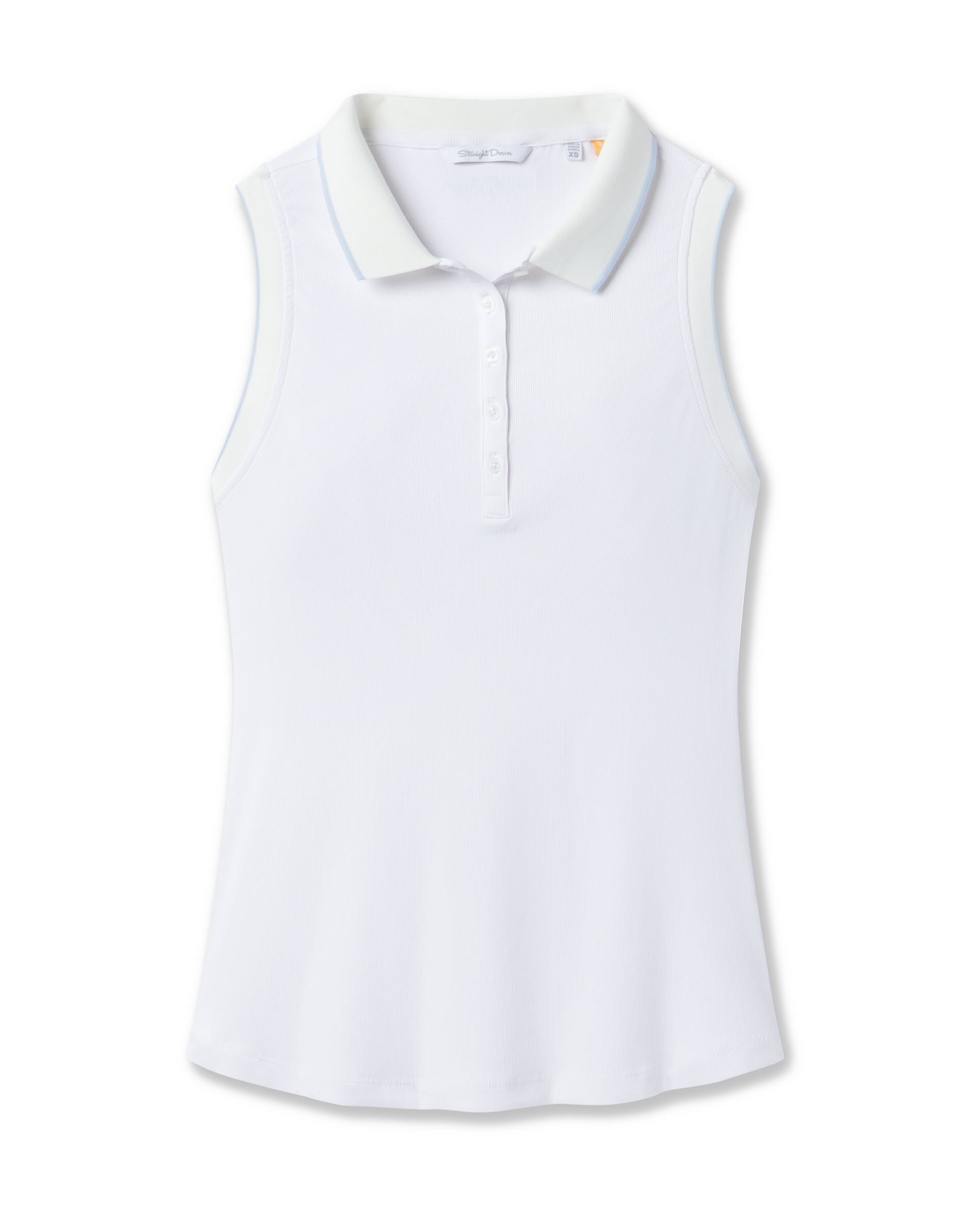 Sami Sleeveless Polo in White with ribbed stretch fabric, front view