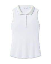 Sami Sleeveless Polo in White with ribbed stretch fabric, front view