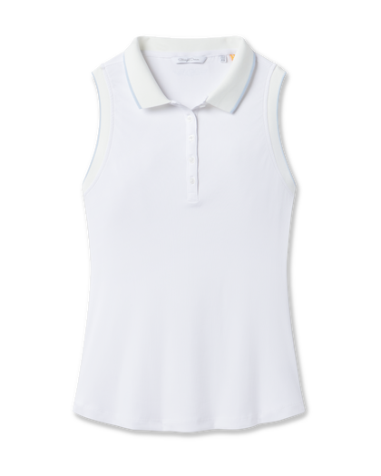 Sami Sleeveless Polo in White with ribbed stretch fabric, front view