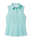 Empress Sleeveless Polo in Cascade with geometric print stretch fabric, front view