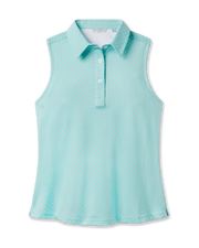 Empress Sleeveless Polo in Cascade with geometric print stretch fabric, front view