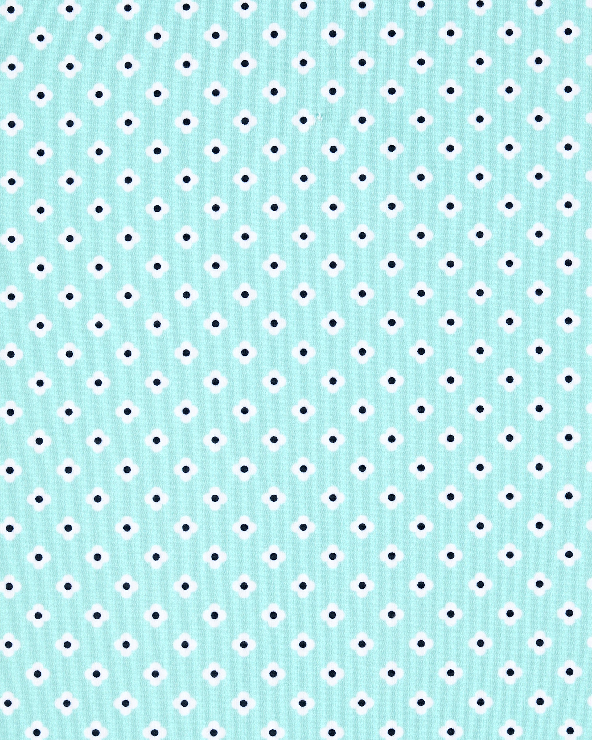 A repeating pattern of small black dots with white circular geometric outlines on a light aqua background.