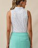Paradise Lost Sleeveless Polo in Tidal with ocean-inspired print, back view