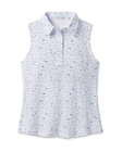 Paradise Lost Sleeveless Polo in Tidal with ocean-inspired print, front view