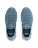 Swing Shoe in Mineral, top down view of a pair featuring slate blue knit upper with tonal laces, Straight Down logo on the tongue, and navy interior insole with Straight Down branding
