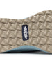 Swing Shoe in Mineral, close-up bottom view featuring the tan geometric traction outsole with Straight Down navy logo label at the center and light blue midsole edge