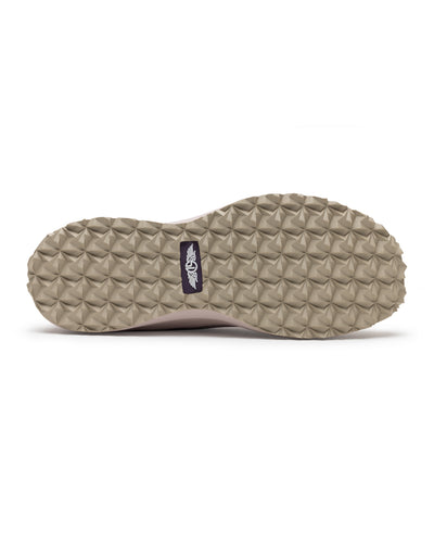Swing Shoe in Rosewine, bottom view featuring the tan geometric traction outsole with Straight Down logo navy label at the center