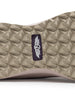 Swing Shoe in Rosewine, close-up bottom view featuring the tan geometric traction outsole with Straight Down navy logo label at the center and blush midsole edge