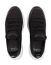 Swing Shoe in Black, top down view of a pair featuring black knit upper with burgundy and purple speckle detail, black laces, and Straight Down logo on the tongue