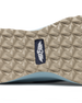 Swing Shoe in Mineral, close-up bottom view featuring the tan geometric traction outsole with Straight Down navy logo label at the center and light blue midsole edge
