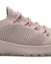 Swing Shoe in Rosewine, close-up side view featuring the open-weave knit upper texture, tonal laces, Straight Down logo on the tongue, and blush midsole with tan traction outsole