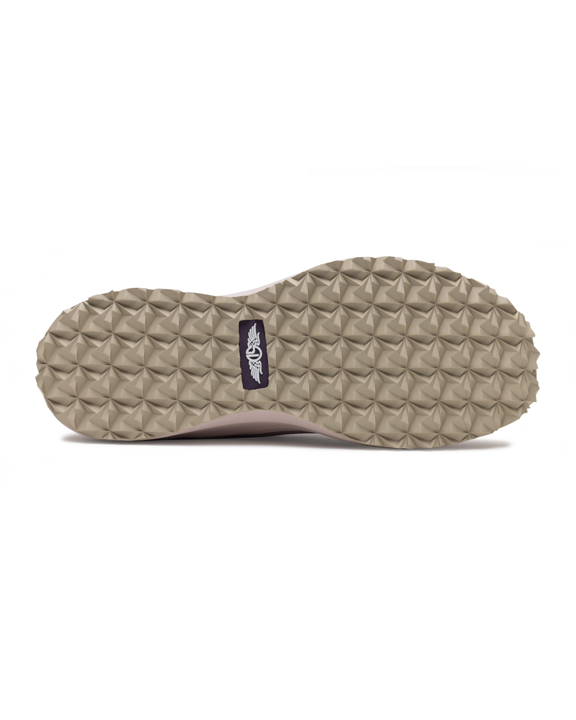 Swing Shoe in Rosewine, bottom view featuring the tan geometric traction outsole with Straight Down logo navy label at the center