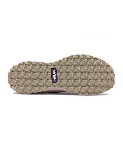 Swing Shoe in Rosewine, bottom view featuring the tan geometric traction outsole with Straight Down logo navy label at the center