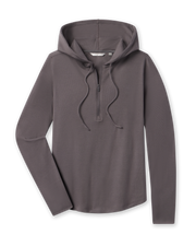Front product view of the Thyme Hoodie in Nightshade, featuring a half-zip neckline, drawstring hood, long sleeves, and subtle ribbed texture.