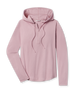 Straight Down Thyme Quarter Zip Hoodie in Pink Dawn featuring a ribbed knit fabric, hood, drawstrings, and quarter-zip design