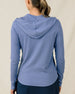 Thyme Quarter Zip Hoodie in Tidal with ribbed stretch fabric, back view