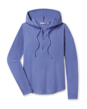 Thyme Quarter Zip Hoodie in Tidal with ribbed stretch fabric, front view