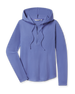 Thyme Quarter Zip Hoodie in Tidal with ribbed stretch fabric, front view