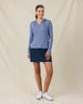 Thyme Quarter Zip Hoodie in Tidal with ribbed stretch fabric, full outfit view