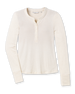 Women’s cream long sleeve henley top with soft knit fabric, button placket neckline, and ribbed cuffs.