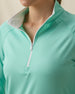 Clara Quarter Zip in Cascade Green, collar and quarter zip detail