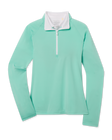 Clara Quarter Zip in Cascade with lightweight stretch fabric, white contrast collar, and quarter-zip front view