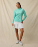 Clara Quarter Zip in Cascade Green, full outfit model view, quarter zip closed