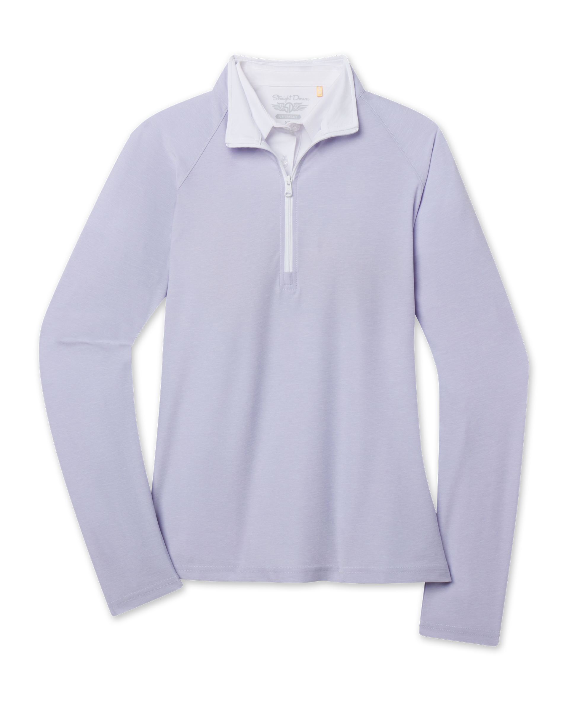 Clara Quarter Zip in Cosmic Blue featuring a pale blue hue, long raglan sleeves, and contrast white quarter-zip placket