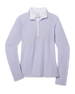 Clara Quarter Zip in Cosmic Blue featuring a pale blue hue, long raglan sleeves, and contrast white quarter-zip placket