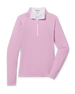 Women's Clara Quarter Zip in Pink Floyd, flat lay front view featuring a light lilac quarter-zip pullover with contrast white zip placket and raglan seaming