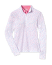 Women's Cupid Quarter Zip in Carolina, flat lay front view featuring a white quarter-zip pullover with an allover pink and lavender heart print