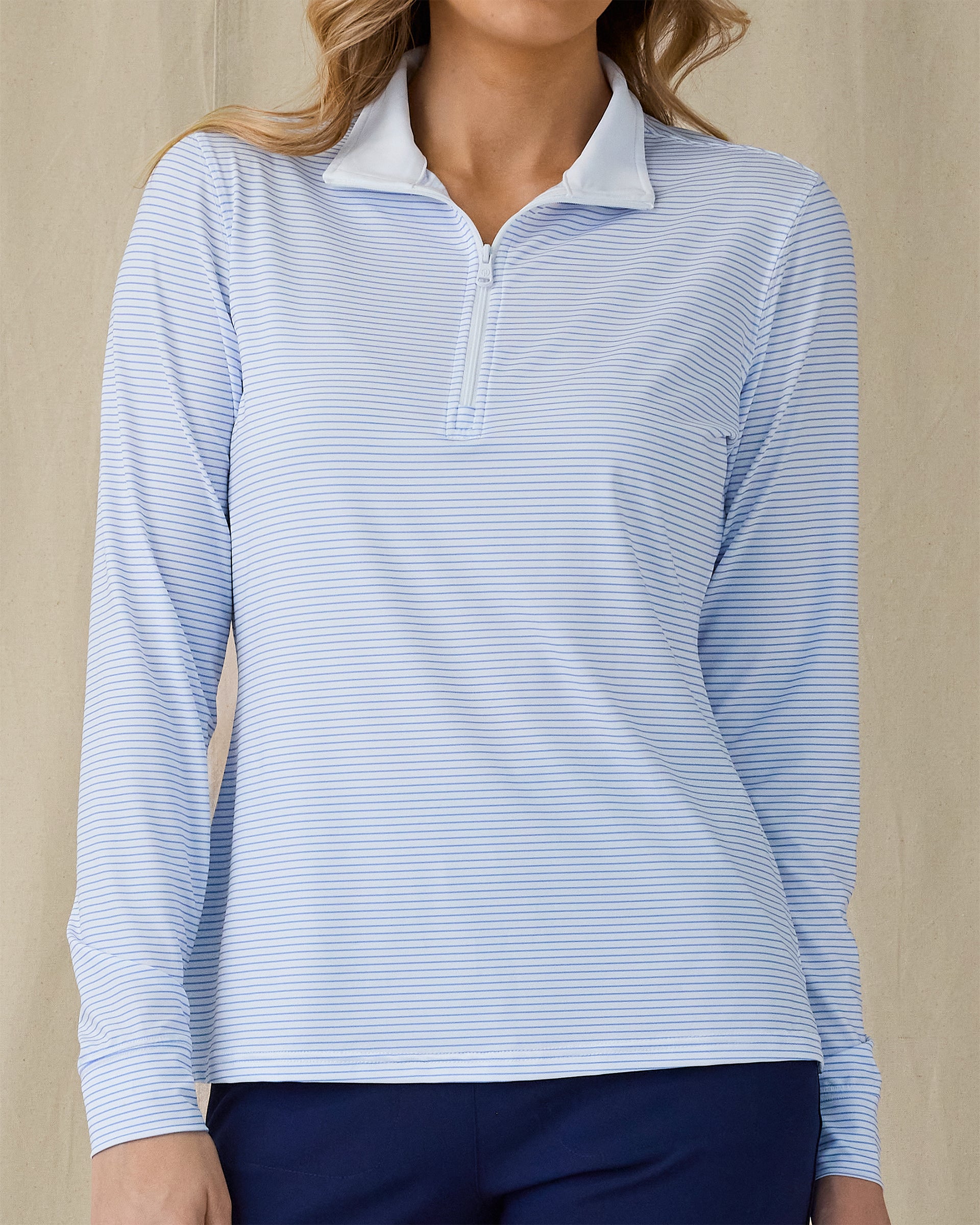 Kiri Striped Quarter Zip - Carolina
