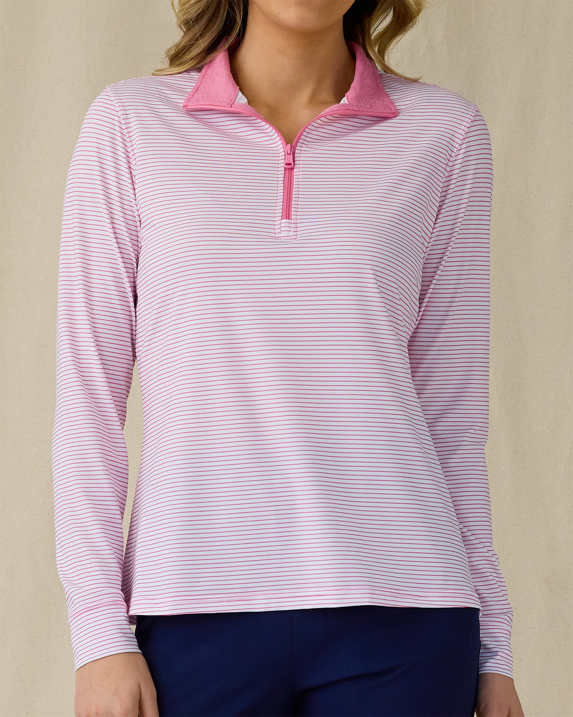 Kiri Striped Quarter Zip - Dragonfruit
