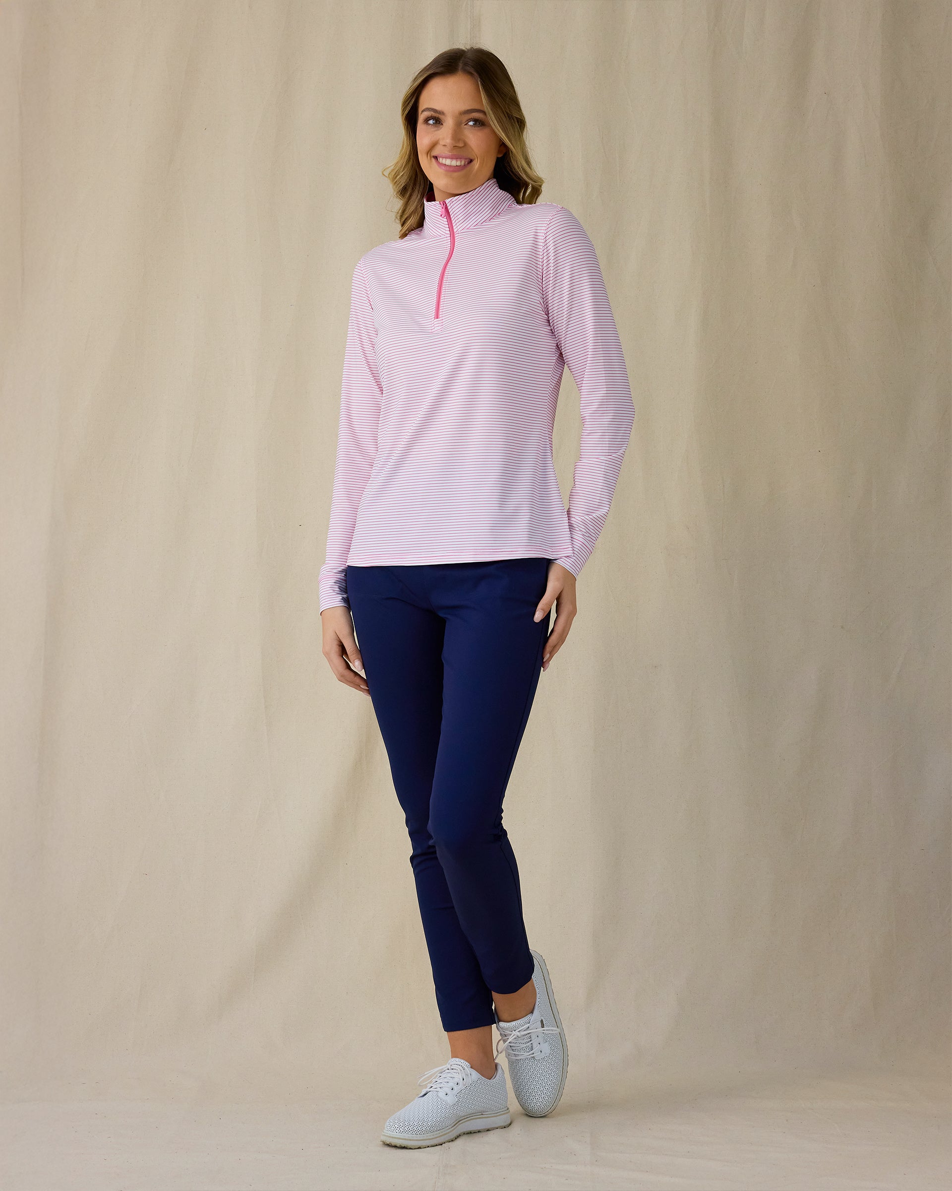 Kiri Striped Quarter Zip - Dragonfruit
