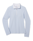 Mylite Quarter Zip in Lake blue with textured stretch fabric, front view