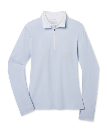 Mylite Quarter Zip in Lake blue with textured stretch fabric, front view