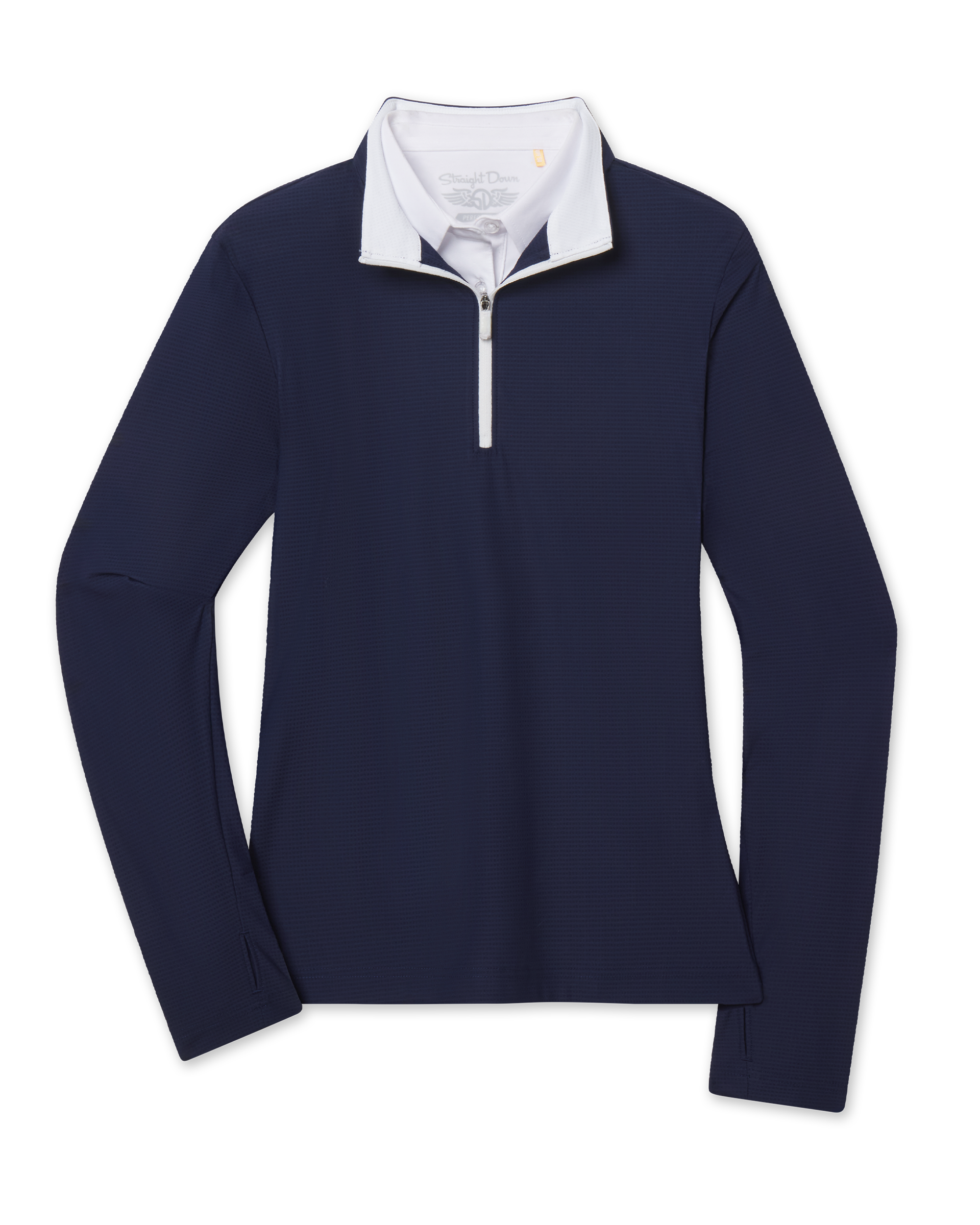 Mylite Quarter Zip in New Indigo with textured performance fabric, front view