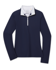 Mylite Quarter Zip in New Indigo with textured performance fabric, front view