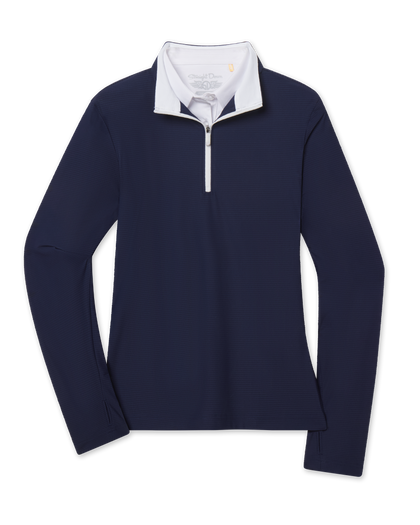 Mylite Quarter Zip in New Indigo with textured performance fabric, front view