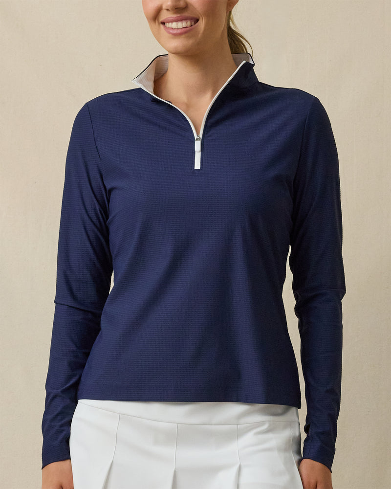 Mylite Quarter Zip in New Indigo, front model view