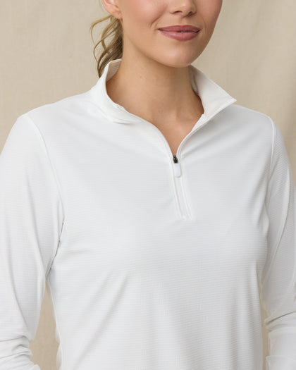 Mylite Quarter Zip in White, collar detail