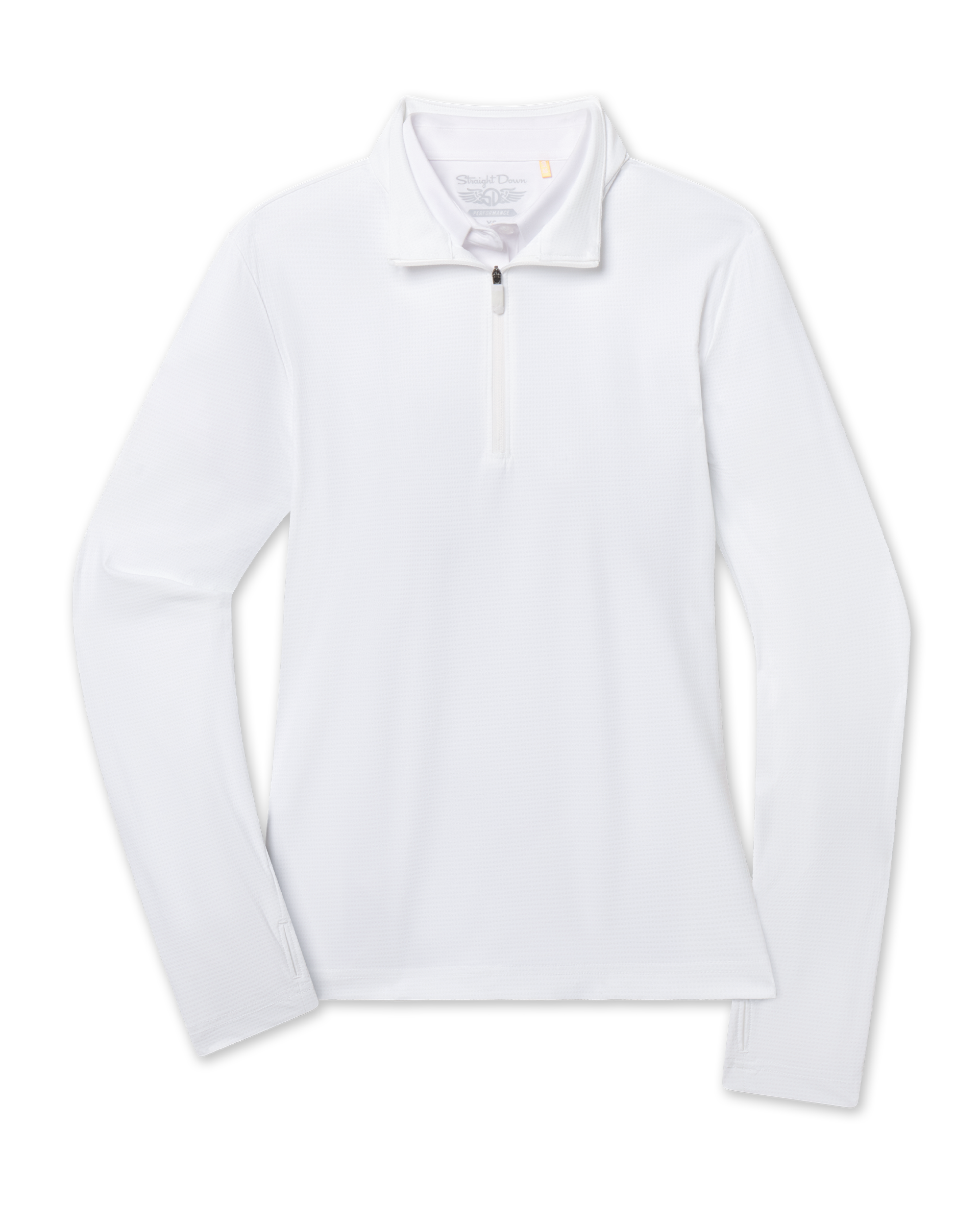 Mylite Quarter Zip in White with textured performance fabric, front view