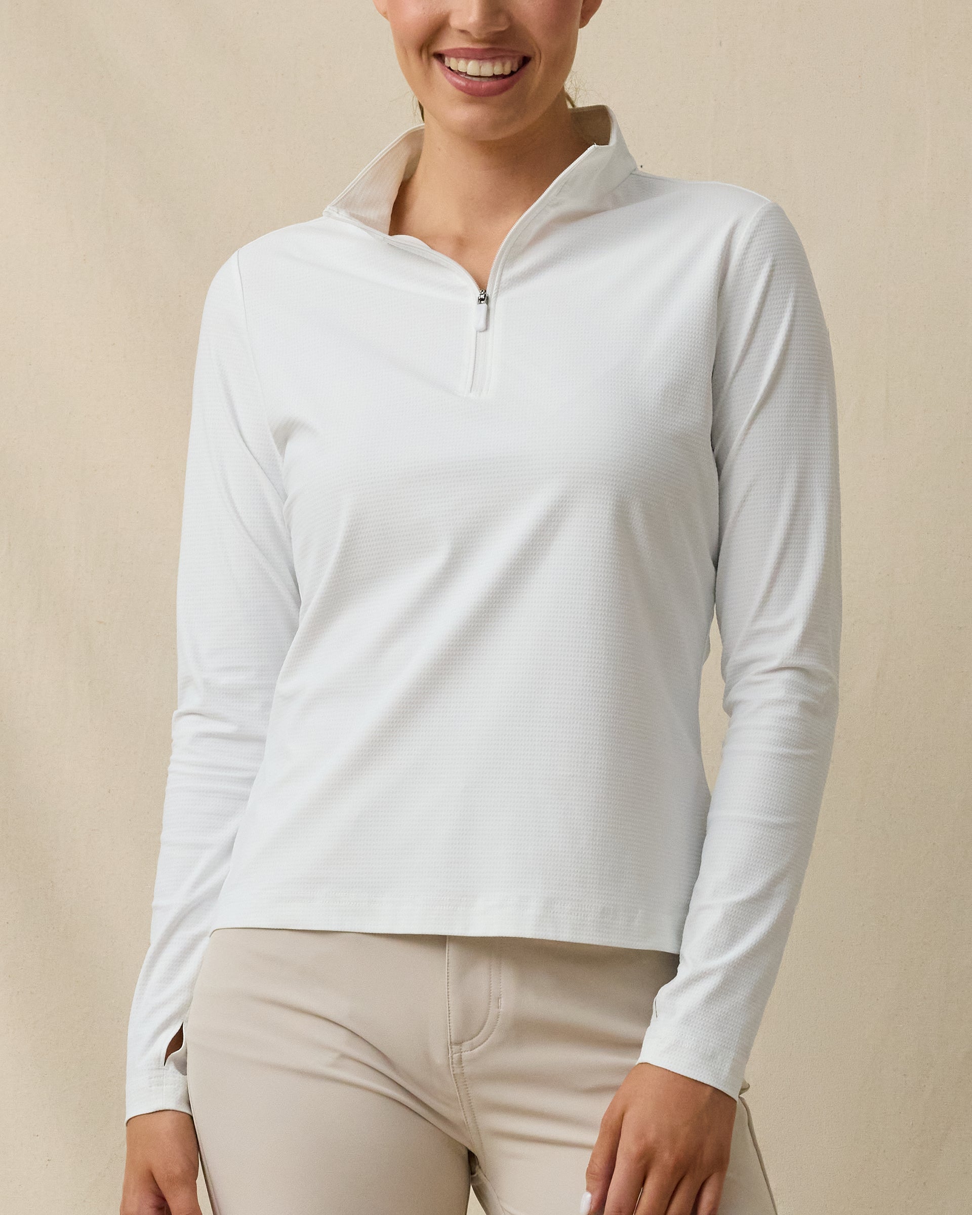 Mylite Quarter Zip in White, front model view