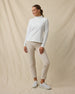Mylite Quarter Zip in White, full outfit model view styled with light ankle pants