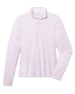 Royal Orchid Quarter Zip in Pearl, flat lay front view featuring a white base with pink floral line-drawn allover print pattern and blush contrast collar lining