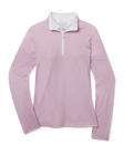 Women's Empress Quarter Zip in Pink Dawn with geometric floral print, front flat lay view