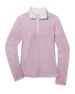 Women's Empress Quarter Zip in Pink Dawn with geometric floral print, front flat lay view